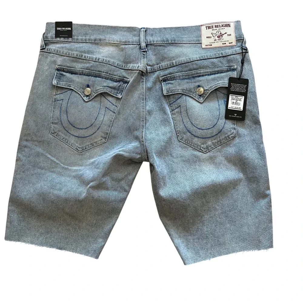 True Religion Mens Ricky Relaxed Straight Denim Shorts Light Breezy Wash 40‎ NWT
